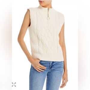Petal + Pup Cream Cableknit Sleeveless Quarter Zip Sweater Vest Preppy Cozy